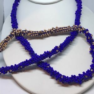 Blue and Gold Kumihimo beaded Necklace